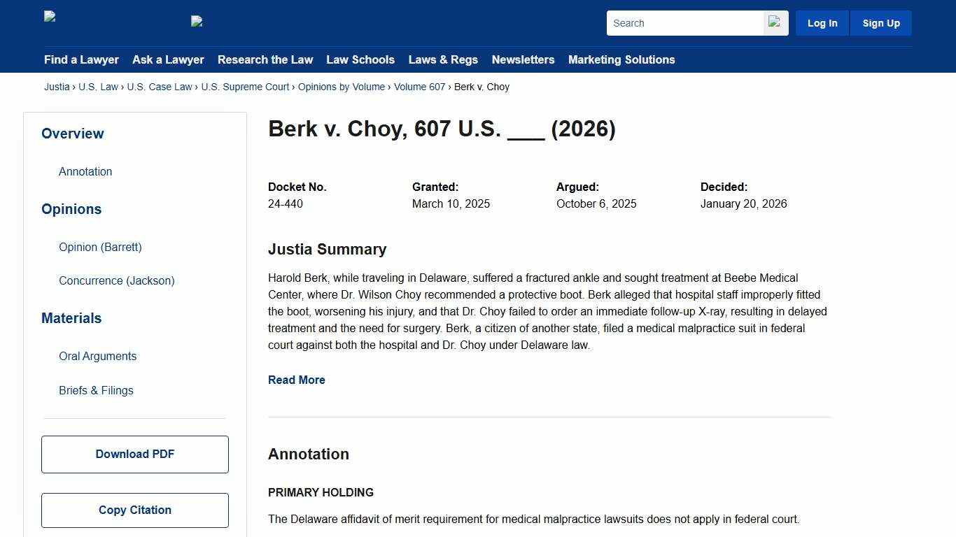 Berk v. Choy 607 U.S. ___ (2026) Justia U.S. Supreme Court Center